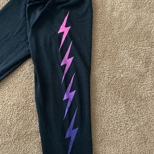 Aviator womens joggers size small, multicolor lightning bold on side leg
